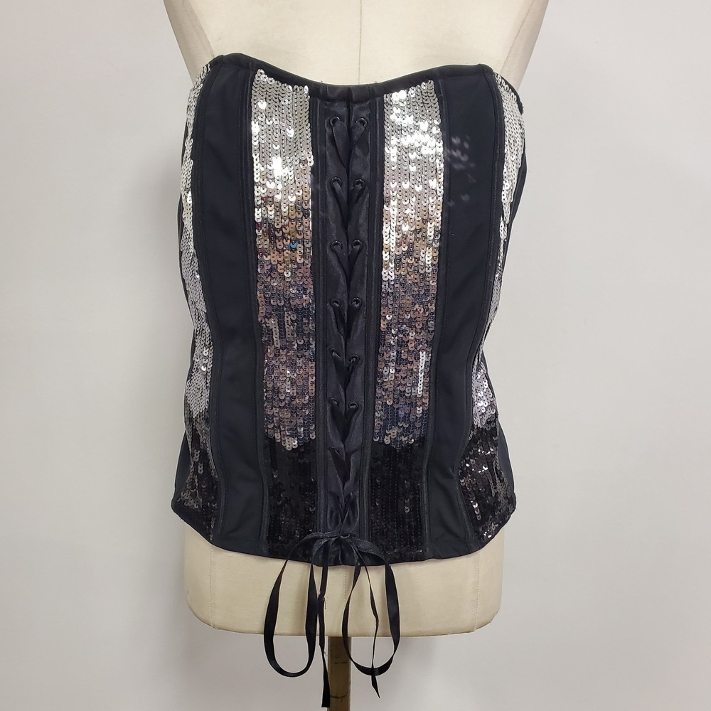 Cacique Womens Strapless Sequin Corset Top Size‎ 18/20 Glam Whimsigoth Showgirl